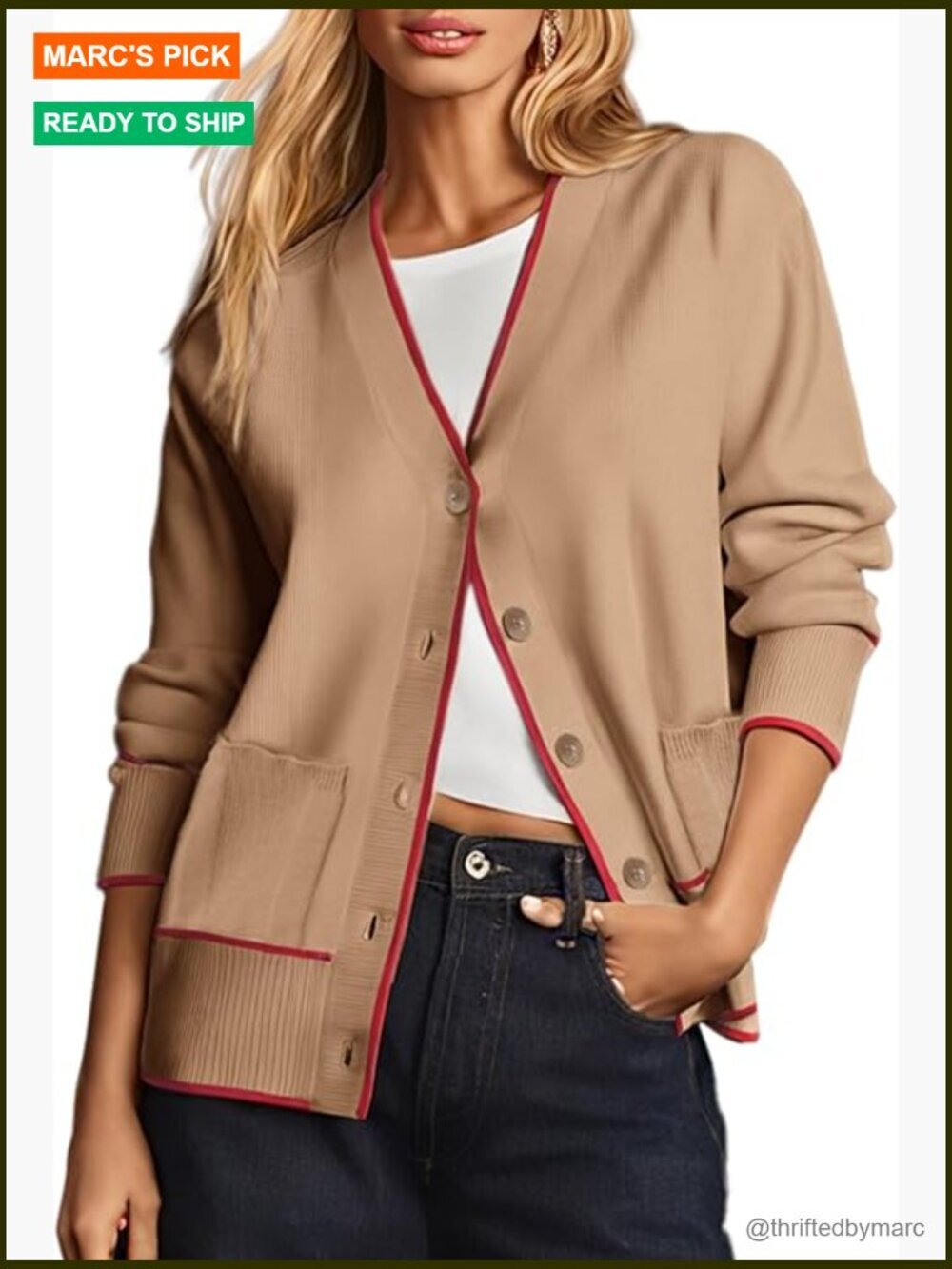 Short Color Block Open Front Cardigan with Pockets V-Neck
